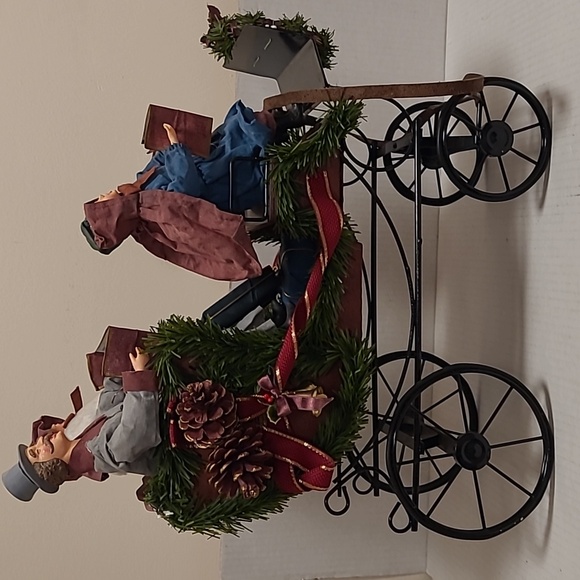 Vintage Traditions Fabric Mache Caroling Family In Carriage Centerpiece - Picture 7 of 17